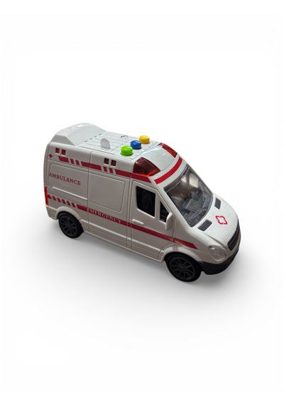 Işıklı Sesli Sürtmeli Ambulans Beyaz - Kırmızı