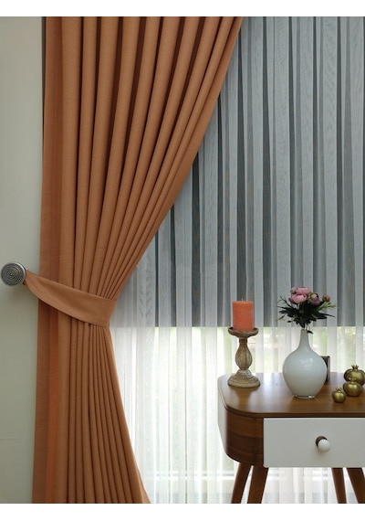 Evdepo Home Keten Turuncu Fon Perde Tek Kanat Turuncu