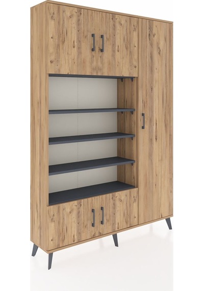 Arges Dolap 11 Raflı 5 Kapaklı 132x30x195 Çam-çam/antrasit Çam