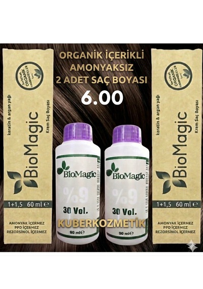 Biomagic 6.00 Koyu Kumral Organik İçerikli Amonyaksız Kalıcı Saç Boyası 2 Boya+ 2 Oksidan