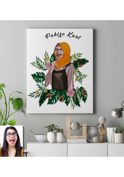 Kişiye Özel Türbanlı Karikatür Kanvas Tablo 50X70 Cm 39775