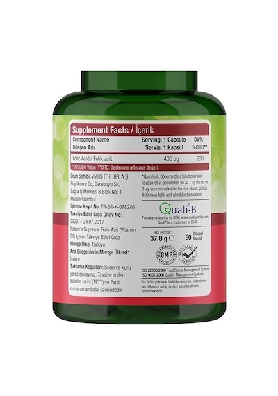 Nature'S Supreme Folic Acid 400 Mcg 90   Kapsül