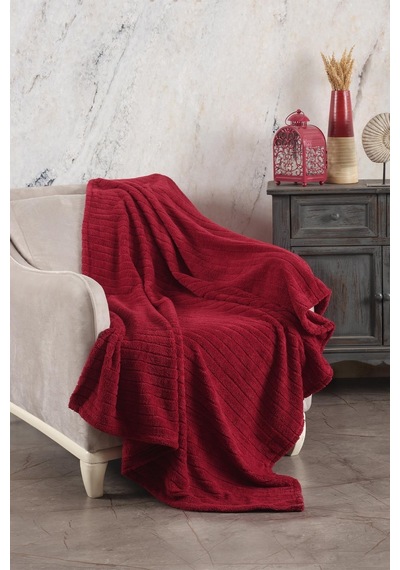 Zeynep Tekstil Cotonila Comfy Çizgili Wellsoft Tv Battaniyesi Kırmızı 110 x 180