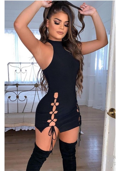 Yırtmaçlı Mini Elbise Çok Renkli