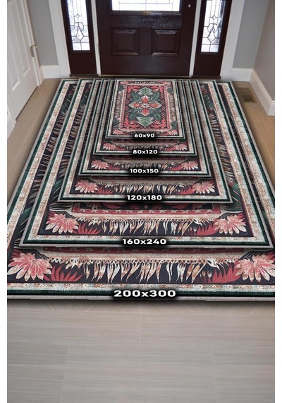 Homshtag Art Deco Soyut Bitki Temalı Halı Dijital Baskı Yeşil Kahve Renkli Rustik Çiçekli Halı Çok Renkli