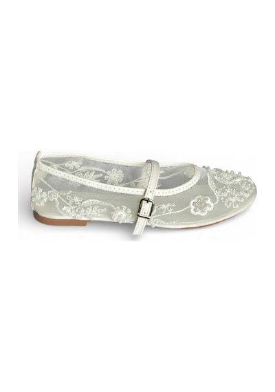 Fox Shoes Y726330115 Beyaz İnci Detaylı File Kadın Babet
