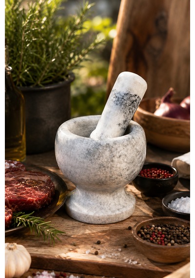 Gerçek Mermer Havan - Ekstra Kaliteli Ağır Havan - Sarımsak Baharat Ezici - Dövecek - Döveceği - Tokmak