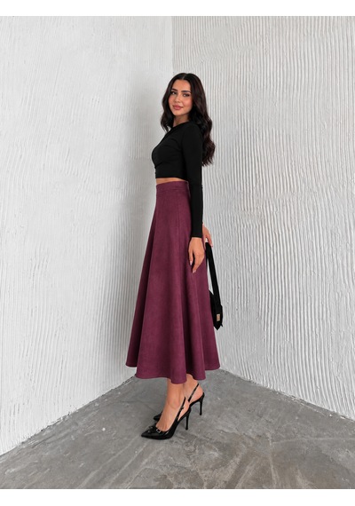 Ozy Fashion Kadın Süet Kloş Etek Bordo