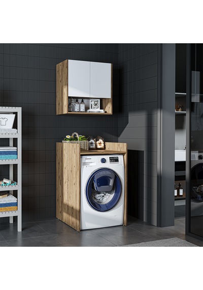 Çamaşır-kurutma Makinesi Dolabı+ Üst Dolabı, Banyo Dlp 65 Cm Atlantik Çam - Beyaz Çamaşır-kurutma Makinesi Dolabı+ Üst Dolabı, Banyo Dlp 65 Cm Atlantik Çam - Beyaz