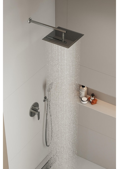 Aqua Bagno Mega Kare Tepe Duşu 30x30 Cm. , Duvardan Duş Kolu 42,5 Cm. Paslanmaz Krom - 2 Parça Set Krom