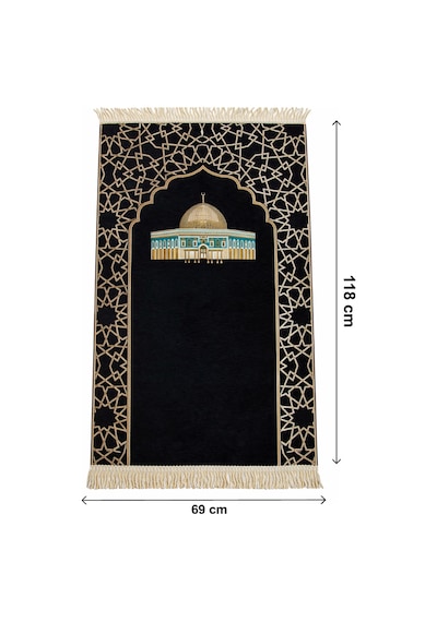 Mescidi Aksa Desenli Şönil Seccade - Siyah