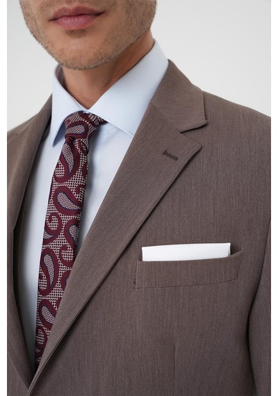 Efor Slim Fit Esnek Çift Yırtmaç Yelekli Düz Klasik Vizon Takım Elbise Tk 901 Vizon
