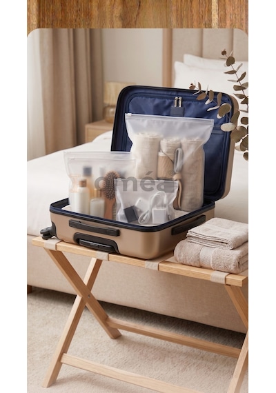 10 Lu Fermuarlı Organizer Çanta Seti 30x30 Cm Çok Amaçlı Makyaj, Seyahat Ve Düzenleme Çantası Şeffaf