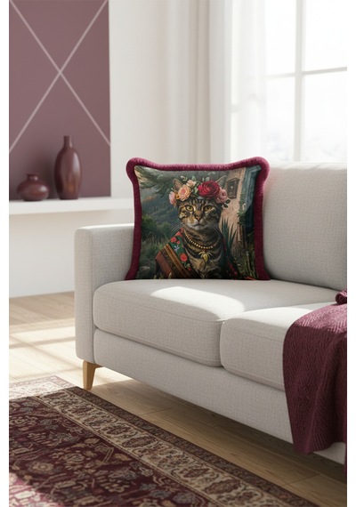 Bohem Lüks Çiçekli Saçaklı Yastık Kılıfı - Sanatsal Kedi Vintage Bordo Püsküllü Kırlent Kılıfı Tozlu Toprak Siyah Bohem Lüks Çiçekli Saçaklı Yastık Kılıfı - Sanatsal Kedi Vintage Bordo Püsküllü Kırlent Kılıfı Tozlu Toprak Siyah