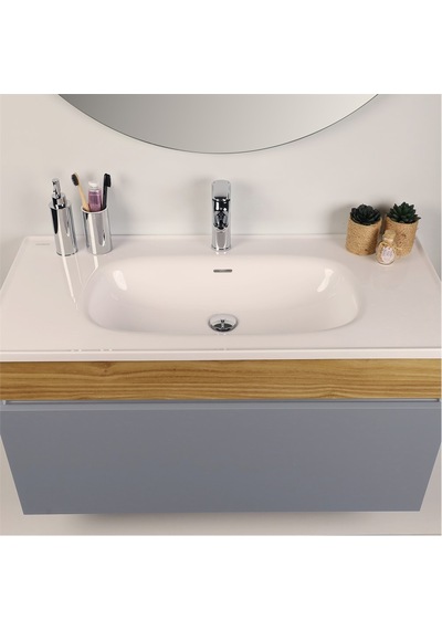 Kobos Harmony 100 Cm Banyo Dolabı Seti Light Grey + Meguro Gri Kobos Harmony 100 Cm Banyo Dolabı Seti Light Grey + Meguro Gri