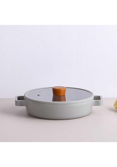 Cam Kapaklı Alüminyum Sahan 22cm Gri
