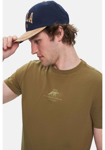 Ucla Fabıo Koyu Yeşil Bisiklet Yaka Baskılı Standard Fit Erkek Tshirt Koyu Yeşil