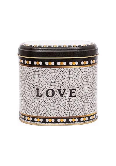 Mosaic Love Desenli Oval Metal Saklama Kabı 14 x 12 x 13 CM 1.4 L Çok Renkli