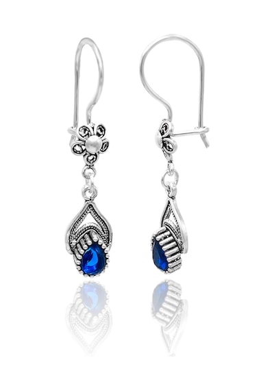 Safir Taşlı Damla Model Oksitli Telkari Gümüş Küpe 201020482