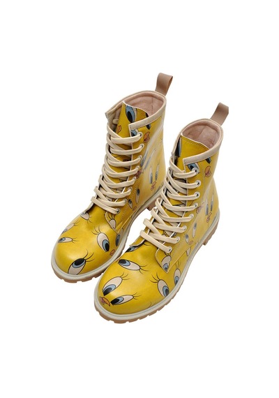 Kadın Vegan Deri Sarı Uzun Bot - Warner Bros Tweety İn Yellow Tasarım Multicolor