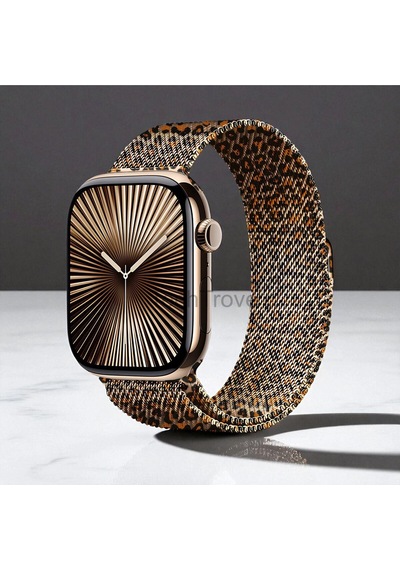 Apple Uyumlu Watch 44mm Leopar Desenli Metal Kordon,
