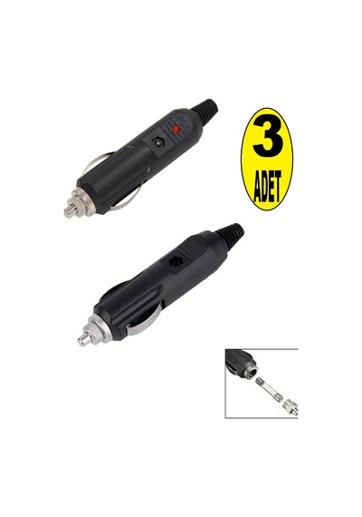 3 Adet Led Işıklı 12 Volt Sigortlalı Seyyar Motorsiklet Otomobil Araç Çakmaklık Fişi Soketi