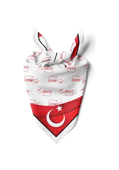 K.atatürk İmzalı Türk Bayrağı Desen Bandana/fular Kırmızı
