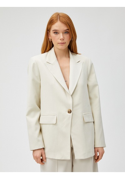 Koton Oversize Blazer Ceket Tek Düğmeli Taş 3wak50122uw 3WAK50122UW080 Taş
