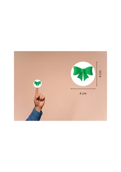 Yeşil Fiyonk Baskılı Etiket Yuvarlak Mat Çıkartma Round Sticker 4 Cm 45 Adet Çok Renkli
