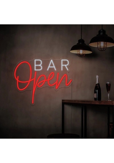 Open Bar Yazılı Neon Tabela Kırmızı