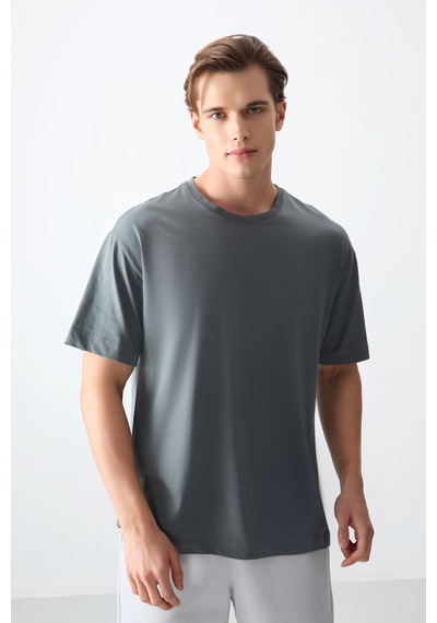 Air Jones Tommy Life Haki %100 Pamuk Kalın Yumuşak Dokulu Oversize Fit Basic Erkek T-shirt - 88353 Haki