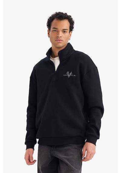 Defacto Vıkıngs Valhalla Boxy Fıt Dik Yaka Baskılı Sweatshirt F8152ax26spbk81 Siyah-bk81