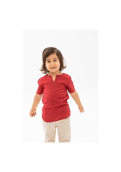 Eliş Şile Bezi Kısa Kol Şile Bezi Bisiklet Yaka Erkek Çocuk Tshirt Kırmızı 3051