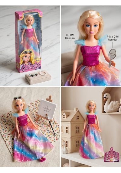 Renkli Elbiseli Sarı Saçlı Bebek 30 Cm Model Oyuncak Bebek Model Bebek