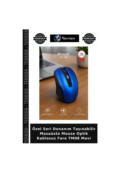 Özel Seri Donanım Taşınabilir Masaüstü Mouse Optik Kablosuz Fare Tm08 Mavi