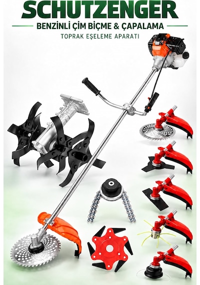 Schutzenger Hp-98 Benzinli Ot Çalı Çim Biçme Makinesi Çapalama Aparatı 8 Başlık Tırpan Motoru Bahçe Eşeleme