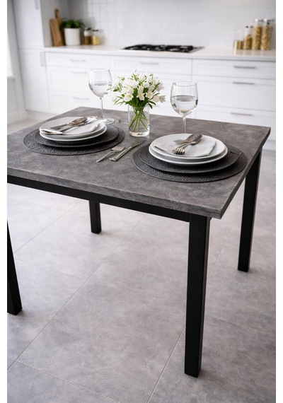 Siyah Mutfak Masası, Yemek, Bahçe Masası, Metal Ayaklı, 60x60 Masa