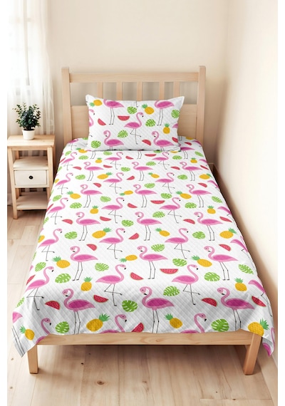 Evimde Bambaşka Pembe Flamingo Kız Çocuk Pike Takımı - Tropikal Sarı Yeşil Bebek Odası Yatak Örtüsü - 160x220 CM Evimde Bambaşka Pembe Flamingo Kız Çocuk Pike Takımı - Tropikal Sarı Yeşil Bebek Odası Yatak Örtüsü - 160x220 CM