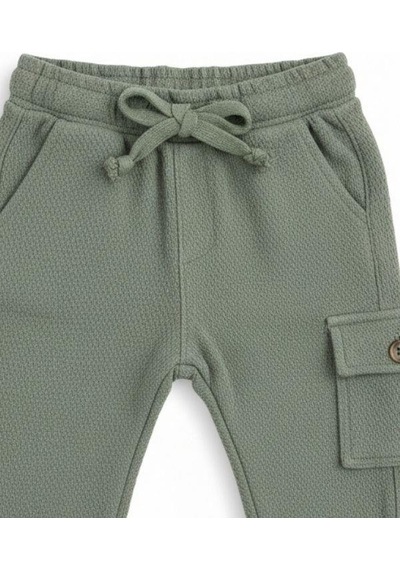 Zekids Erkek Çocuk Beli Lastikli Dokulu Kargo Pantolon-15728 Yeşil