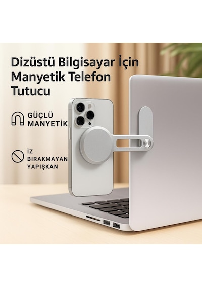 Coofbe Yapışkanlı Magsafe Uyumlu Laptop Telefon Tutucu Araç Ekran Arkası Telefon Tutucu Monitör Tutucu Siyah