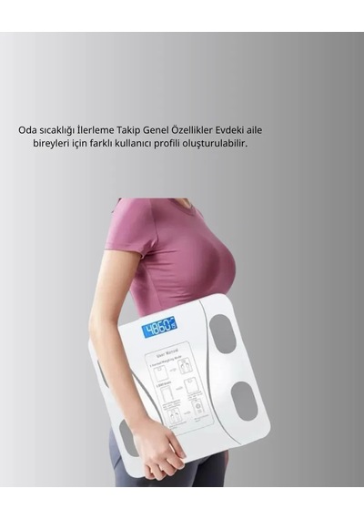 Akıllı Dijital Baskül Bluetooth Bağlantılı, 8 Ölçüm Verili, Akıllı Vücut İz Tartısı