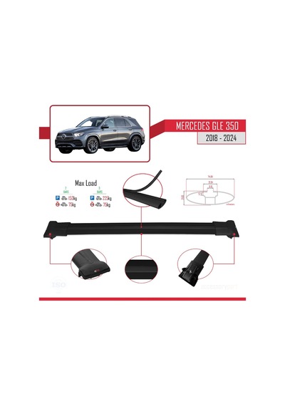 Mercedes Gle V167 2018 Ve Sonrası İle Uyumlu Fly Model Ara Atkı Tavan Barı Siyah