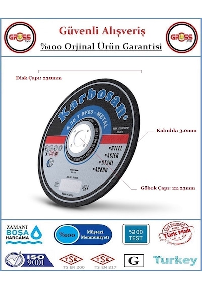Karbosan Metal Kesme Disk Taşı - 230mm