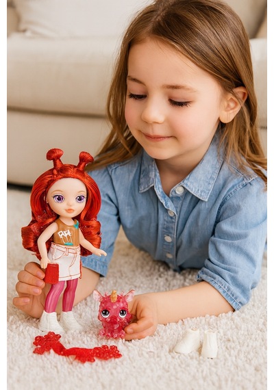 Rh Littles Gökkuşağı Perisi Apple Anderson Bebek Seti Kırmızı Saçlı Mini Kız Kardeş Oyuncak - 14 Cm