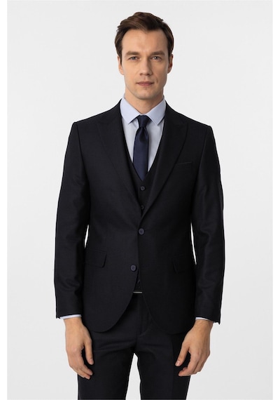 Süvari Lacivert Slim Fit Desenli Sivri Yaka 6 Drop Yelekli Klasik Takım Elbise-35637 Lacivert Süvari Lacivert Slim Fit Desenli Sivri Yaka 6 Drop Yelekli Klasik Takım Elbise-35637 Lacivert