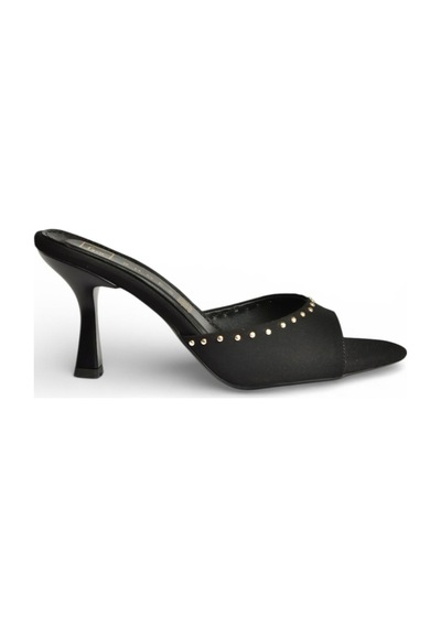Fox Shoes Y518191204 Siyah Kumaş İnce Topuklu Kadın Terlik Siyah