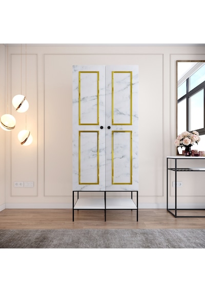 Pasific Home Martin 2 Kapaklı Gardırop Elbise Dolabı, Beyaz&Beyaz Mermer