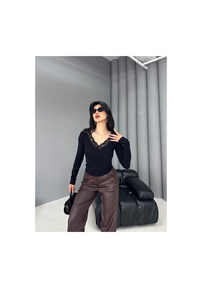 Dima Fashion Dantel Detaylı Bluz Siyah