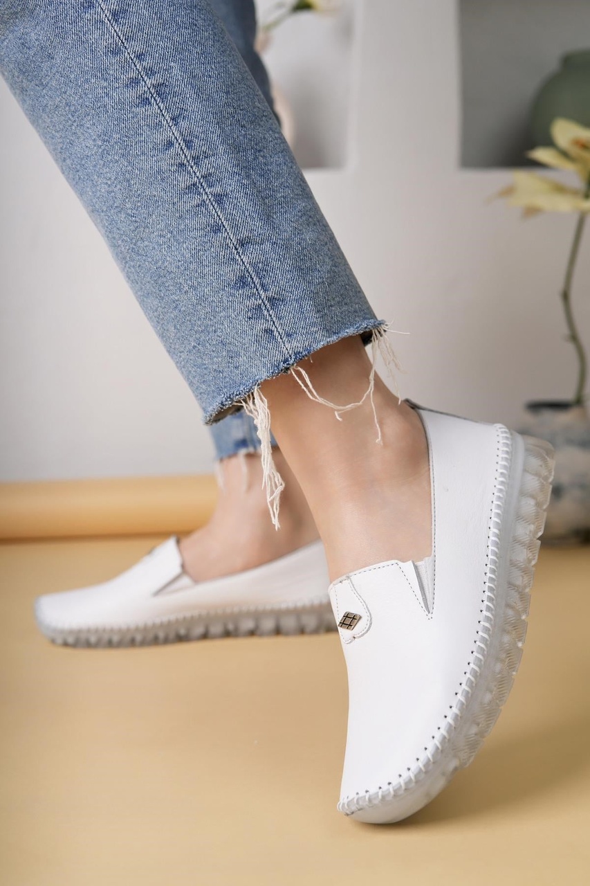 Nesilshoes Nesil Shoes Knc 14 Beyaz Hakiki Deri Şeffaf Taban Kadın Ayakkabı
