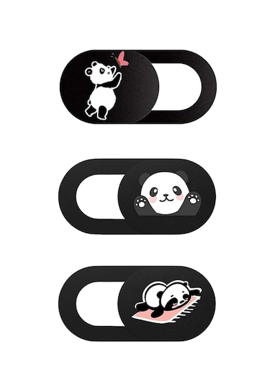 Kamera Kapatıcı Laptop Tablet Telefon Uyumlu Panda Desenli Gizlilik Aparatı Ultra İnce Sürgülü Webcam Cover 3 Lü Set 3m Yapışkanlı Çok Renkli
